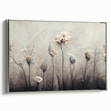 Framed abstract florals wall art with silver accents, showcasing vibrant colors and intricate designs, perfect for modern home decor. Side view highlights its elegant finish and artistic appeal.