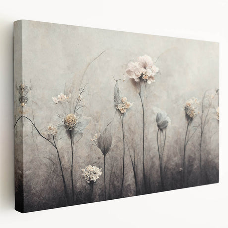 Abstract floral canvas wall art showcasing vibrant colors and intricate designs, displayed in a side view to highlight its stretched edges and artistic depth. Perfect for modern home decor, this piece adds a touch of elegance and creativity to any space.