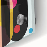 Abstract geometric acrylic glass design showcasing vibrant shades of blue, orange, and white, highlighting intricate patterns and textures for modern decor.