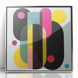 Abstract geometric framed acrylic art piece with silver accents, showcasing a modern design that adds elegance to any room decor. Ideal for contemporary art lovers.