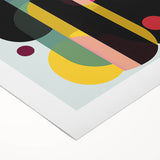 Abstract geometric design on rolled canvas showcasing vibrant colors and intricate shapes, ideal for modern home decor. Packaged in a protective cardboard tube for easy transport.