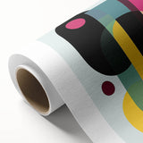 Abstract geometric rolled canvas artwork featuring vibrant colors and intricate patterns, ideal for modern decor. It's packaged securely in a durable cardboard tube for safe delivery.