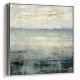 Abstract landscape wall art featuring vivid colors and intricate patterns, framed in a sleek silver frame, displayed at an angle to showcase depth and texture. Perfect for modern decor.