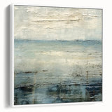 Framed canvas wall art showcasing an abstract landscape design with soft earth tones and textured brush strokes, elegantly displayed in a white frame, ideal for home decor.