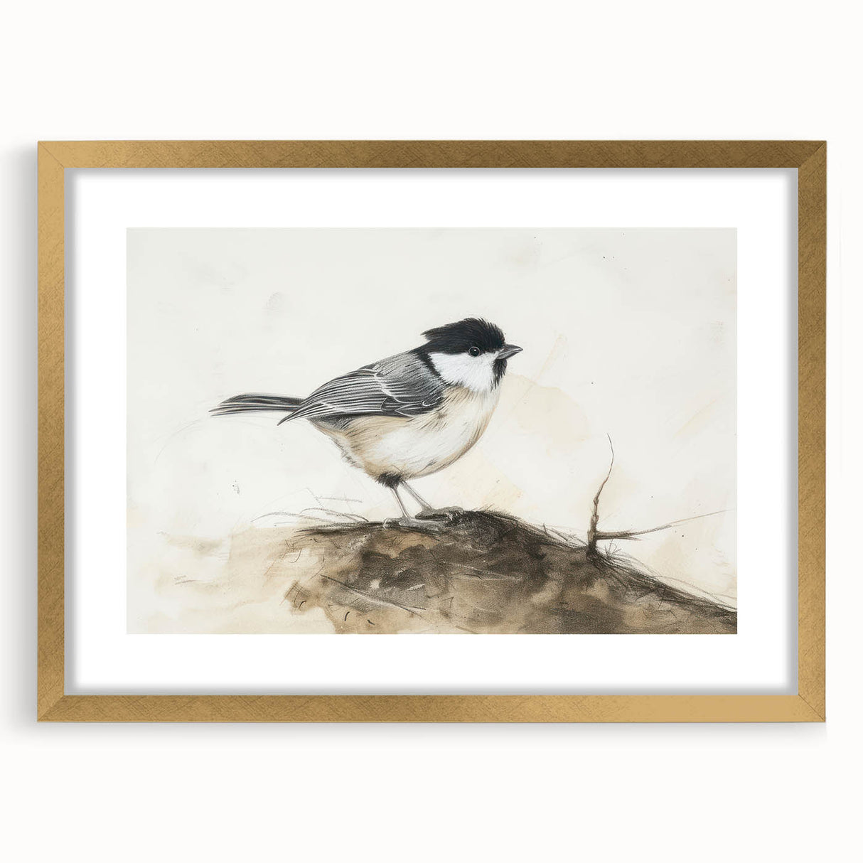 Framed animal art print with a gold mat, showcasing a detailed illustration of various wildlife in vibrant colors. Perfect for enhancing home decor and animal lovers' spaces.