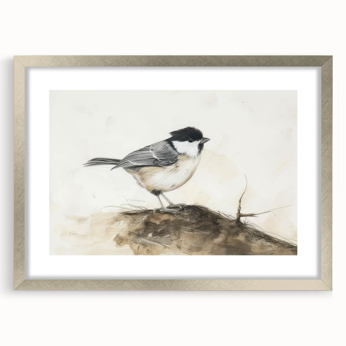 Silver-framed animal portrait with a white mat, showcasing intricate wildlife artwork, perfect for home decor and nature enthusiasts. Ideal for adding elegance to any room.