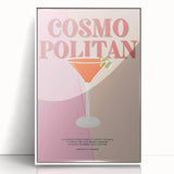 Mid-century modernist art featuring an abstract food and drinks motif in vibrant colors, framed acrylic.