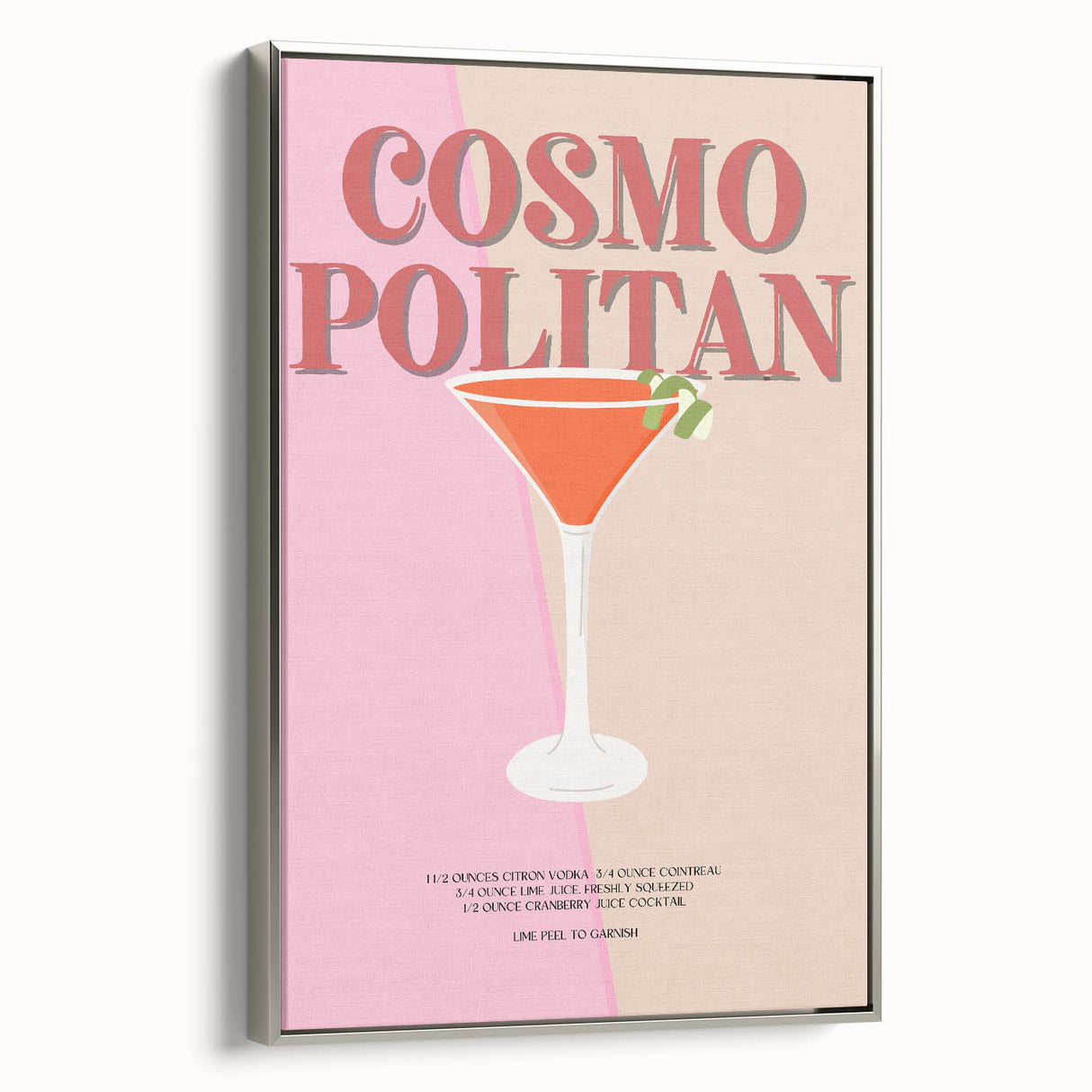 Landscape art painting featuring a colorful, vintage-style food and drink poster on a black framed canvas.