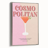 Landscape art painting featuring a colorful, vintage-style food and drink poster on a black framed canvas.