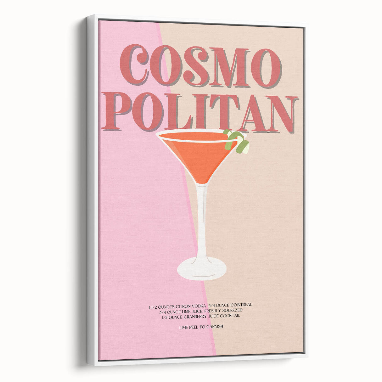 Vintage poster art of colorful food and drinks on a large framed canvas, ideal for living room decor.