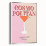 Vintage poster art of colorful food and drinks on a large framed canvas, ideal for living room decor.