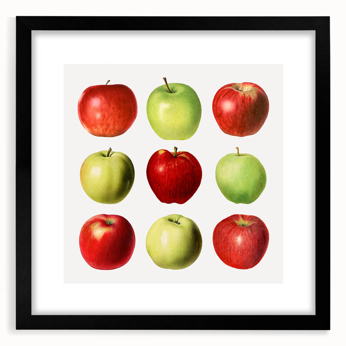 Extra large abstract art print of colorful fruits in a black frame, textured, ideal for living room decor.