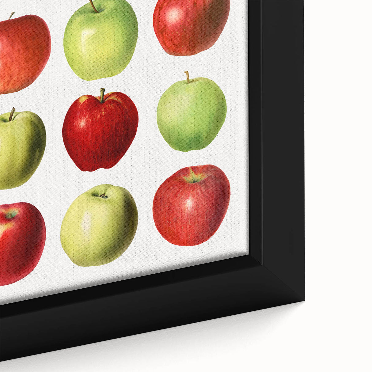 Extra large black wall art featuring a close-up of colorful, textured fruits on framed canvas, ideal for living room decor.