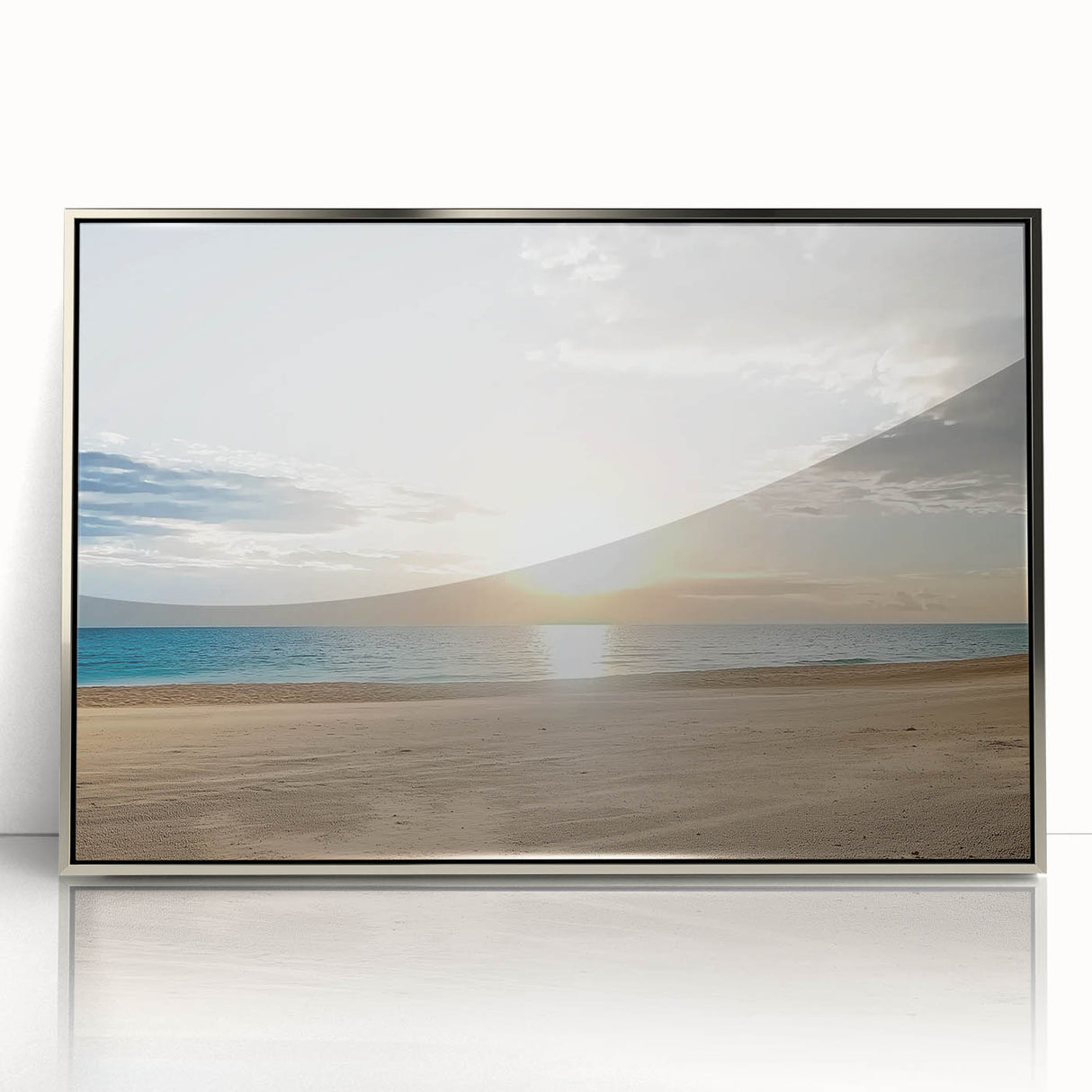 Framed acrylic wall art showcasing a serene beach landscape with vibrant colors and intricate details, ideal for enhancing home decor and evoking relaxation.