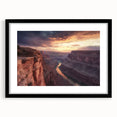 Landscape wall art featuring a stunning canyon scene, framed with a sleek black mat. Ideal for enhancing home decor, this artwork captures the beauty of nature.