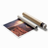 Landscape rolled print showcasing vibrant canyons with rich earth tones and intricate details, packaged securely in a protective cardboard tube for easy display.