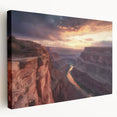 Stretched canvas artwork showcasing a vibrant landscape of canyons, featuring rich earthy tones and dramatic rock formations, perfect for enhancing any interior decor.