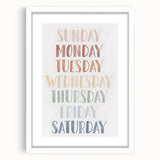 Days of the Week Kids Educational Wall Art - Learning Poster for Classrooms