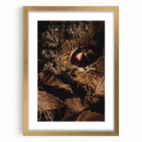Extra large abstract art print featuring textured autumn hues in a gold frame, ideal for living room decor.