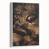Vintage poster art featuring an autumnal scene with rich orange and brown tones on a framed canvas.