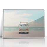 Art deco poster featuring a summer scene in pastel shades on a white acrylic frame, ideal for nursery wall art.