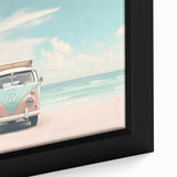 Close-up of black wall art featuring a textured, colorful abstract design on a large framed canvas.