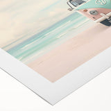 Art deco poster featuring geometric patterns in muted gold and navy, printed on rolled canvas.