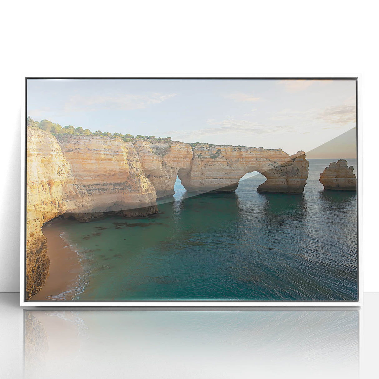 Framed acrylic artwork of a stunning cliff landscape, showcasing vibrant colors and intricate details, perfect for enhancing modern home decor.
