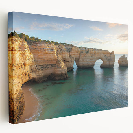 Stretched canvas artwork depicting a dramatic cliff landscape with vibrant colors and intricate details, perfect for enhancing home decor and creating a serene atmosphere.