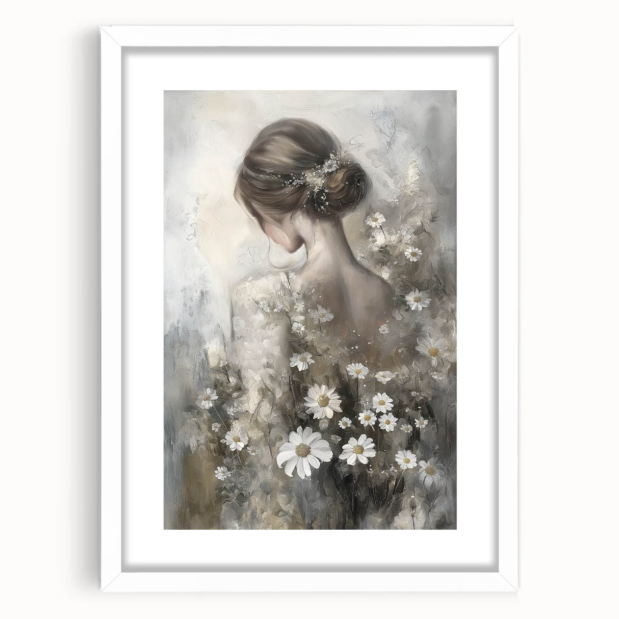 Abstract figurative frame with a white mat showcasing modern art, displayed from a front view. Ideal for contemporary home decor and artistic environments.