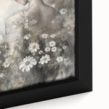 Close-up of an abstract figurative framed canvas artwork showcasing vibrant colors and intricate textures, ideal for modern home decor, enhancing aesthetic appeal.