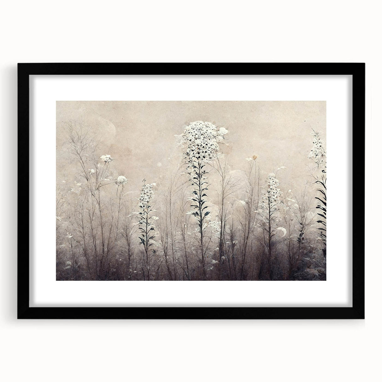 Abstract floral wall art framed with a black mat, showcasing vibrant colors and intricate designs. Ideal for enhancing modern home decor and adding a touch of elegance.