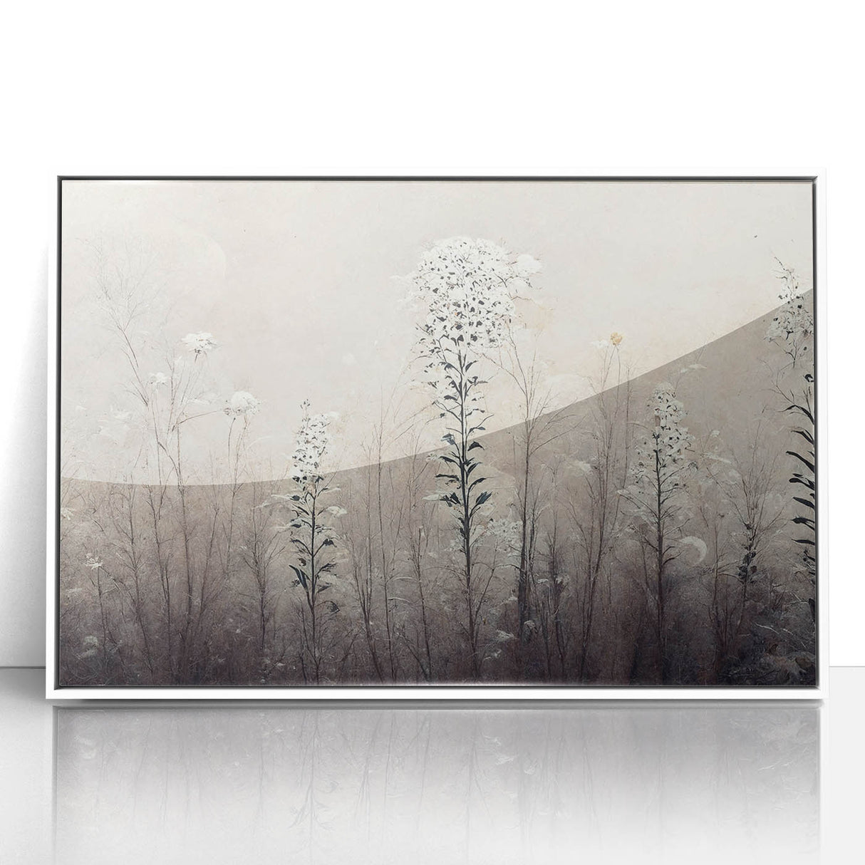 Framed abstract floral wall art in a sleek white frame, showcasing vibrant colors and intricate details, ideal for modern home decor. Perfect for adding elegance and style to living spaces.