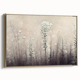 Framed canvas wall art showcasing an abstract floral design with vibrant gold accents, perfect for modern home decor. Side view highlights its elegant frame and artistic details.