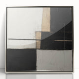 Framed acrylic artwork showcasing an abstract geometric design in silver tones, ideal for modern home decor. The piece features sharp angles and a sleek finish, enhancing contemporary interiors.