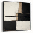 Framed abstract geometric canvas artwork in black, showcasing a modern design with sharp angles and contrasting shapes, perfect for contemporary decor.