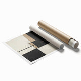 Abstract geometric rolled print showcasing vibrant colors and intricate shapes, ideal for modern home decor. Packaged securely in a cardboard tube for safe delivery.