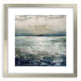 Framed abstract landscape wall art featuring soft silver matting and a sleek silver frame, showcasing colorful hues that evoke tranquility, perfect for modern decor.