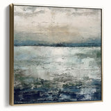 Framed abstract landscape wall art in silver and gold tones, showcasing a modern design with textured brushstrokes, perfect for enhancing contemporary decor.