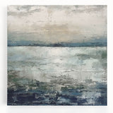 Colorful abstract landscape wall art on stretched canvas, showcasing vibrant hues of blue, orange, and green, ideal for modern home decor and artistic interiors.