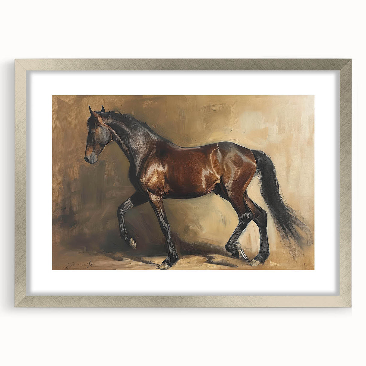 Silver-framed animal-themed artwork with a white mat, showcasing intricate wildlife illustrations in a modern design, perfect for stylish home decor.