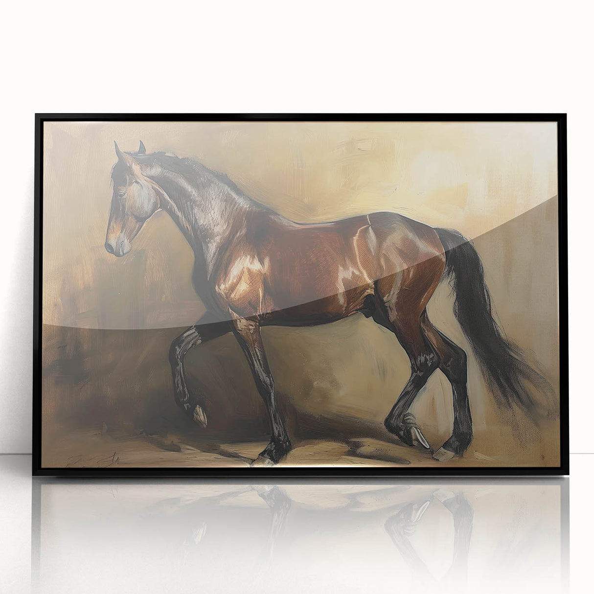 Framed acrylic wall art showcasing a vibrant animal design with a sleek black frame, perfect for modern home decor, emphasizing wildlife appreciation and artistry.