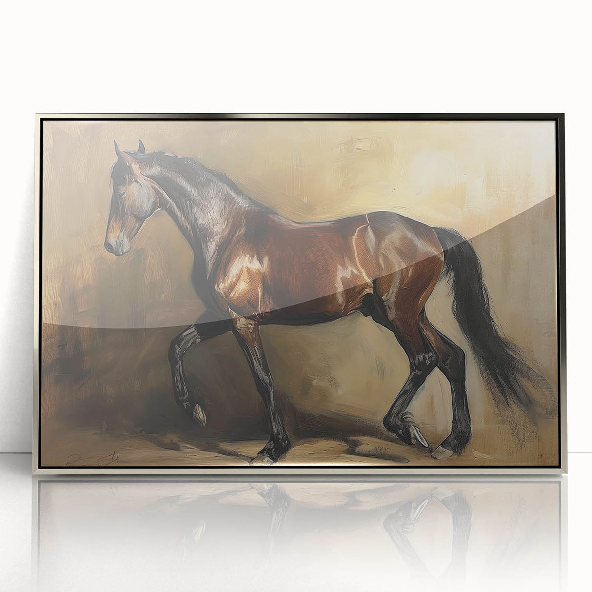 Framed acrylic art print featuring a colorful animal design with intricate details, set in a sleek silver frame, ideal for enhancing modern decor.