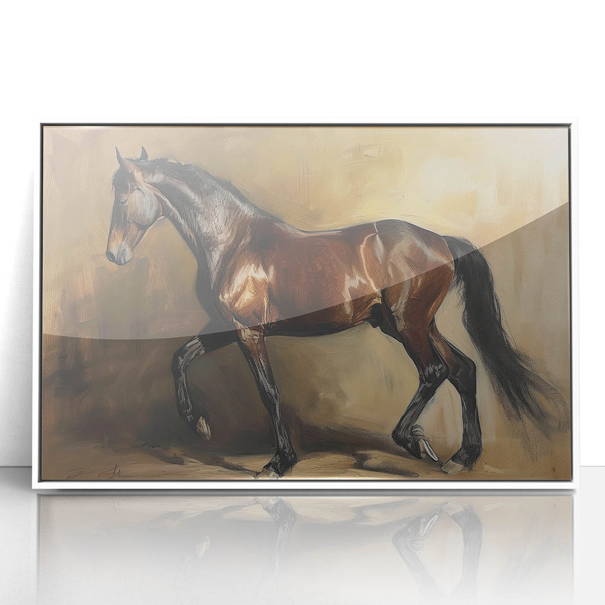 Framed acrylic wall art featuring a whimsical animal design in vibrant colors, set against a sleek white background, ideal for modern home decor. Perfect for animal lovers and kids' rooms.
