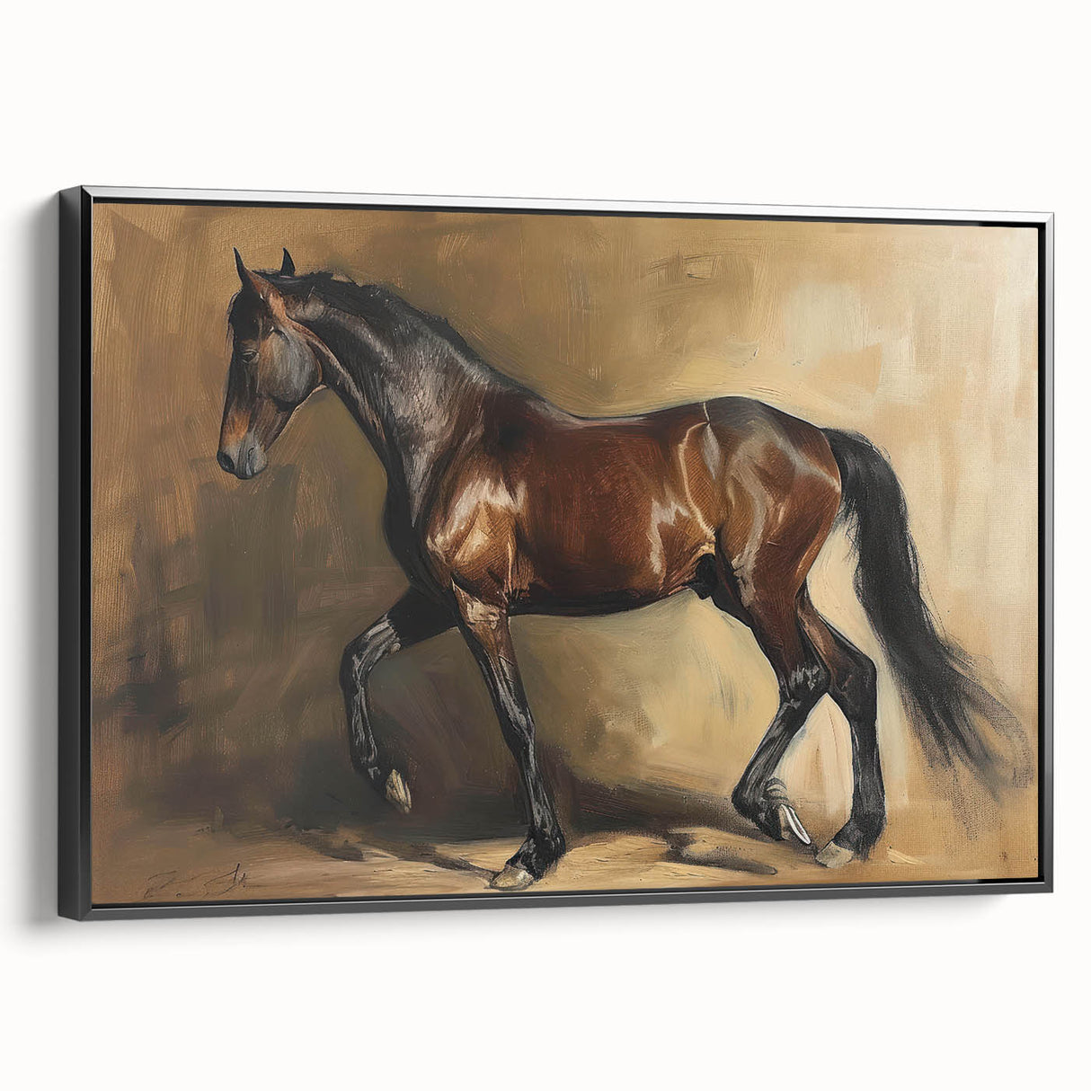 Framed black canvas showcasing a modern animal-themed design with vibrant colors, perfect for contemporary home decor or art enthusiasts. Ideal for living spaces.