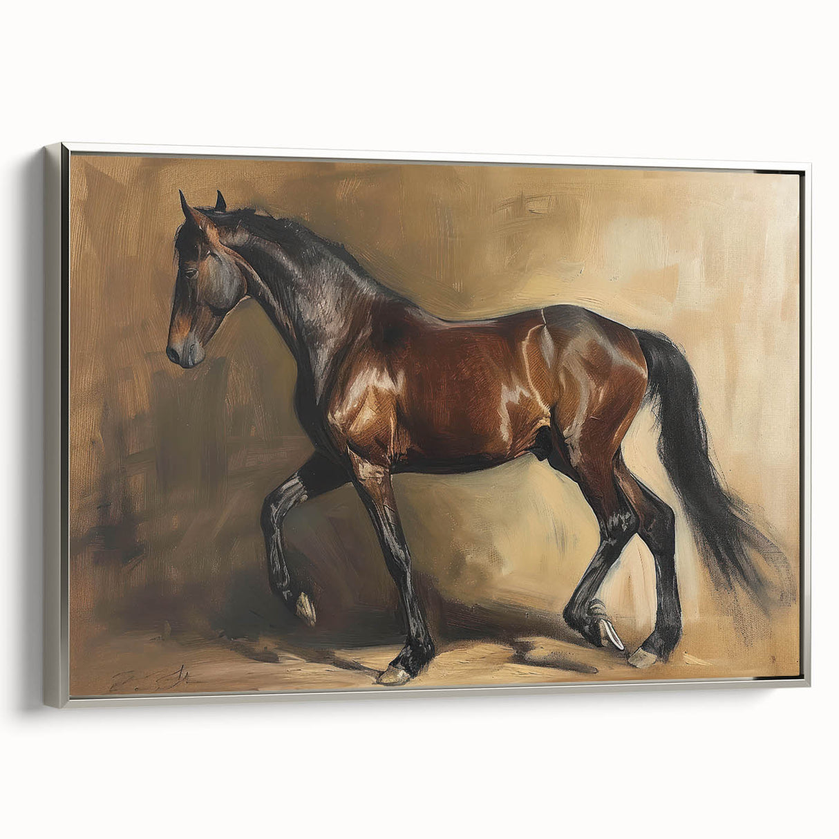 Framed canvas artwork showcasing a silver side view of a modern animal design, ideal for home decor, highlighting intricate details and vibrant colors. Perfect for animal lovers and contemporary art enthusiasts.