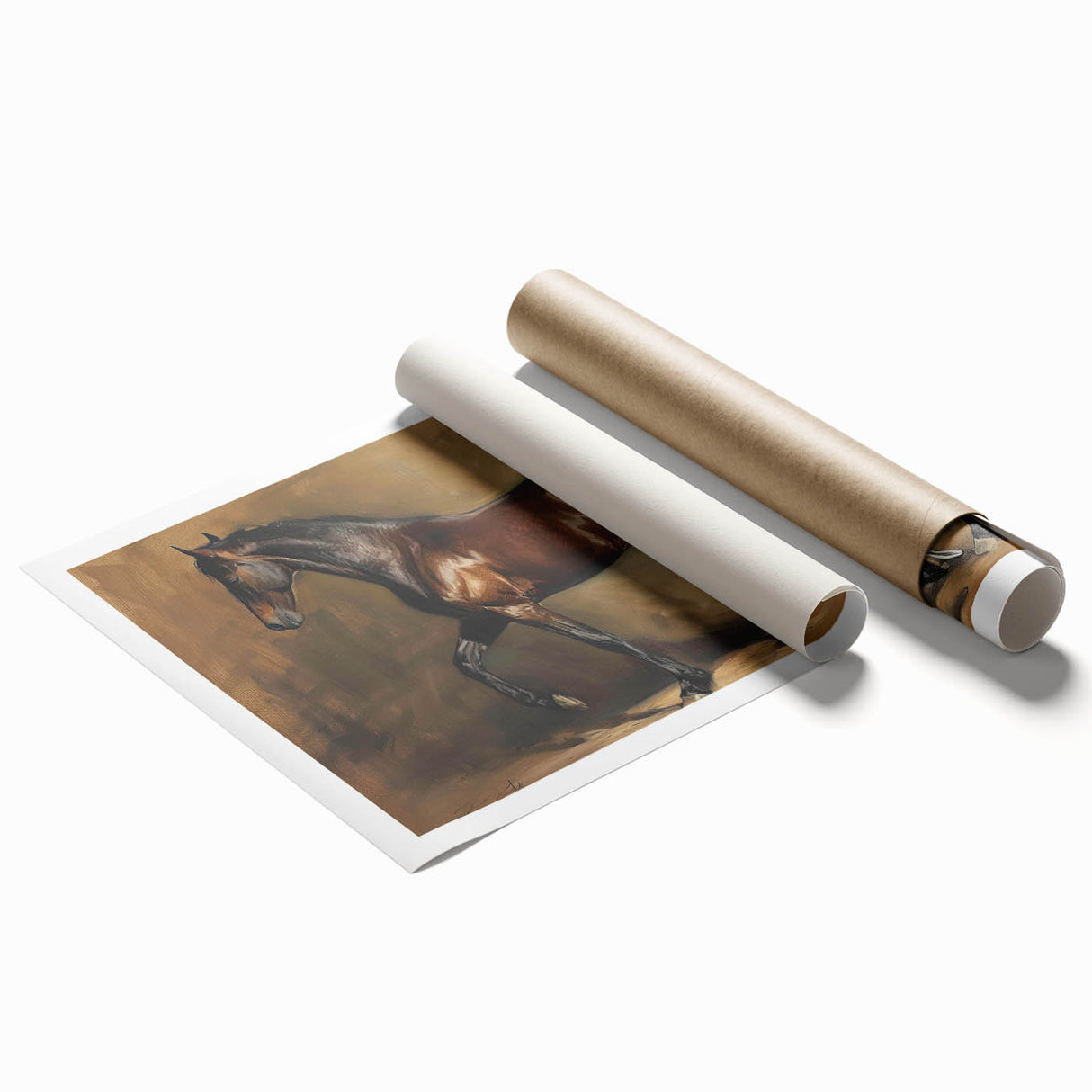 Rolled canvas print showcasing a vibrant animal design featuring intricate details and bold colors, elegantly packaged in a protective cardboard tube for optimal delivery.
