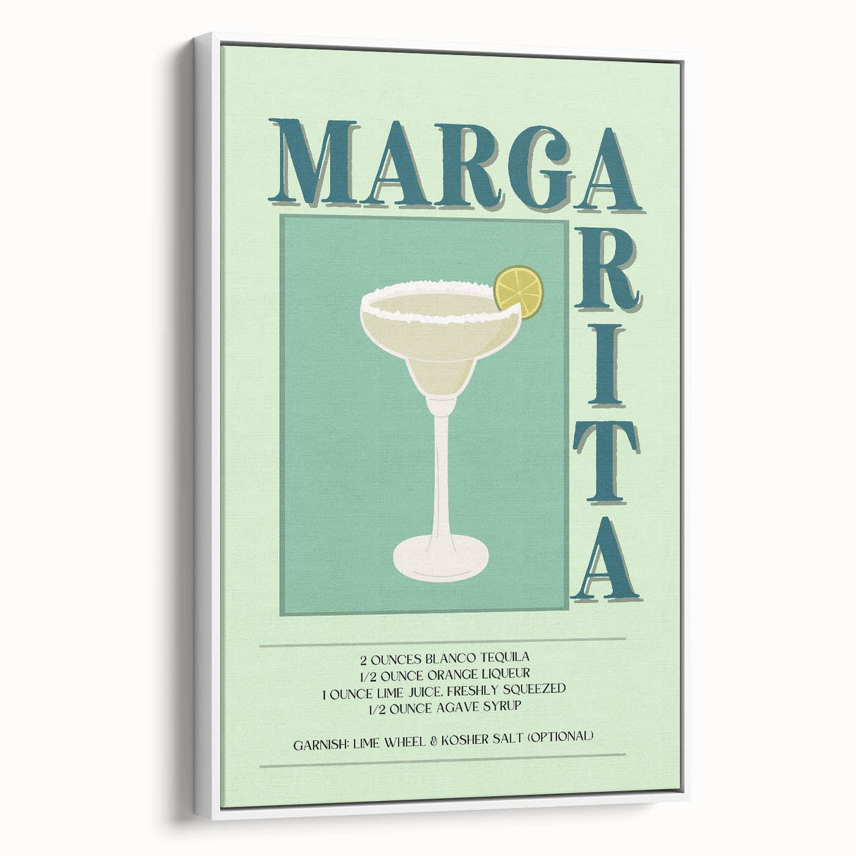 Vintage poster art of colorful food and drinks on a large framed canvas, ideal for living room decor.