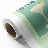 Art deco poster featuring stylized food and drink illustrations on a rolled canvas, suitable for dining room decor.