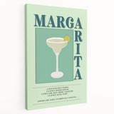 A large stretched canvas featuring a colorful, abstract depiction of various fruits and beverages.